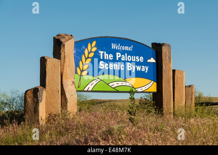 Washington, The Palouse Scenic Byway, Welcome Sign Stock Photo