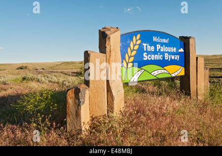 Washington, The Palouse Scenic Byway, Welcome Sign Stock Photo