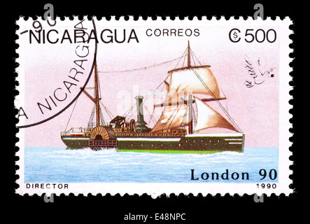 Postage stamp from Nicaragua depicting the mixed propulsion ship 'Director' Stock Photo