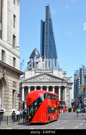 Bank road junction with Leadenhall Cheesegrater office block building towering over the Royal Exchange and Gherkin Stock Photo