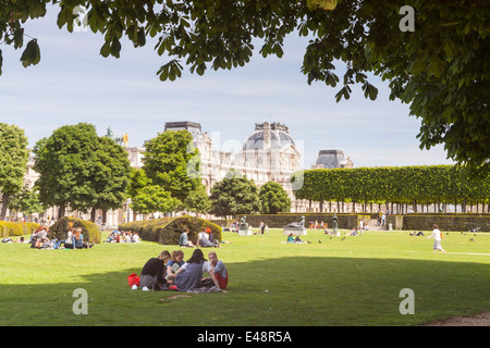 Jardin des Tuileries and the Louvre Museum, Paris. The museum is one of the largest in the World. Stock Photo