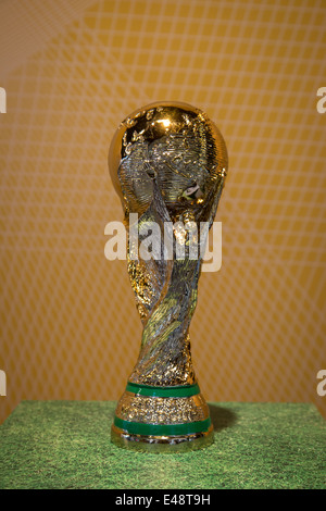 Replica of the World Cup Trophy in a shop window Stock Photo