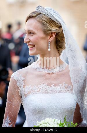 Rome, Italy. 5th July, 2014. Bride Elisabetta Maria Rosboch von Wolkenstein at her wedding with Belgian Prince Amedeo at the Basilica di Santa Maria in Trastevere in Rome, Italy, 5 July 2014. Photo: Patrick van Katwijk -NO WIRE SERVICE-/dpa/Alamy Live News Stock Photo