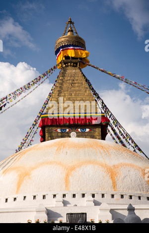 Nepal, Kathmandu, Boudhanath, stupa dome and all seeing Buddha eyes Stock Photo