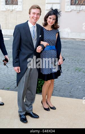 Rome, Italy. 5th July, 2014. Archduke Christoph and Archduchess Adelaide of Austria arrive for the wedding of Belgian Prince Amedeo and Lili Rosboch at the Basilica di Santa Maria in Trastevere in Rome, Italy, 5 July 2014. Photo: Patrick van Katwijk/NETHERLANDS AND FRANCE OUT - NO WIRE SERVICE -/dpa/Alamy Live News Stock Photo