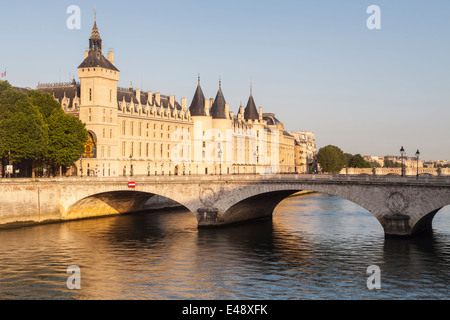 The Conciergerie is a former royal palace and prison in Paris, France. It is located on the west of the Ile de la Cite. Stock Photo