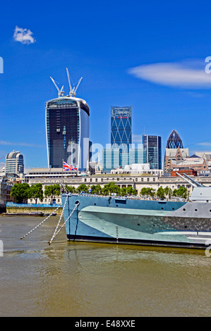 HMS Belfast, permanently moored on the River Thames and operated by the Imperial War Museum, London, England, United Kingdom Stock Photo