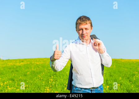 young businessman shows his business successful Stock Photo