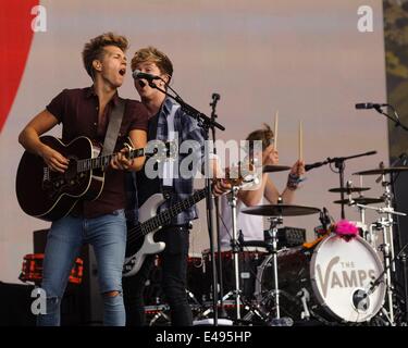 London, UK, 06/07/2014 : The Vamps play British Summertime Hyde Park. Persons Pictured: Connor Ball, James McVey. Picture by Julie Edwards Stock Photo