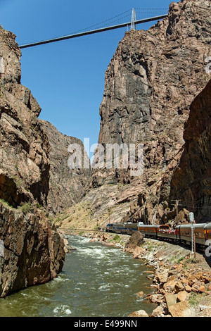 Royal Gorge Route Railroad; Royal Gorge and Royal Gorge Bridge; Arkansas River, Canon City, Colorado USA Stock Photo