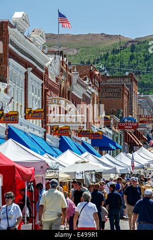 Historic buildings and crowd during Donkey Derby Days, Main Street, Cripple Creek, Colorado USA Stock Photo