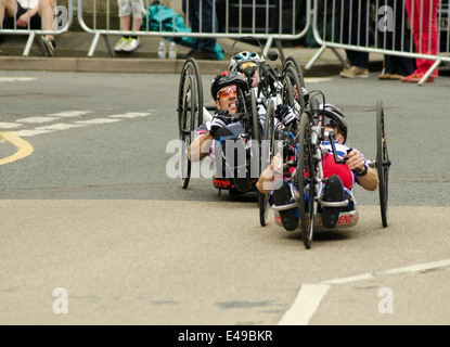Hand Cycling race, part of the Festival of Cycling, British Cycling Event, Abergavenny, Wales, GB, June 2014 Stock Photo