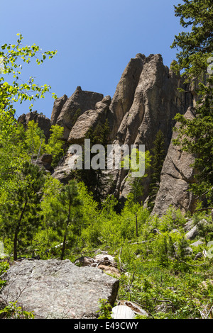 large granite formations in Custer state park, South Dakota, on the needles and cathedral spires trail Stock Photo