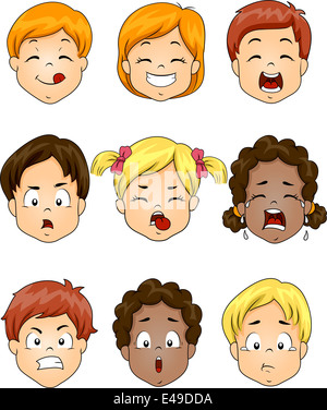 Illustration Featuring Kids Showing Different Facial Expressions Stock Photo