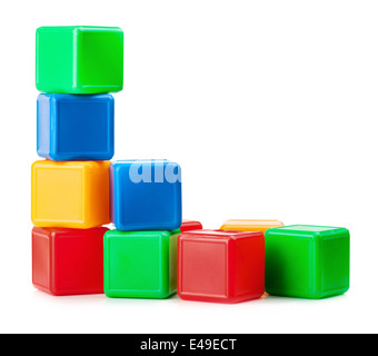 Plastic toy blocks on white background Stock Photo