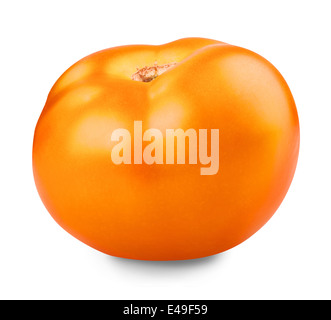 yellow tomato isolated on white. Clipping Path Stock Photo