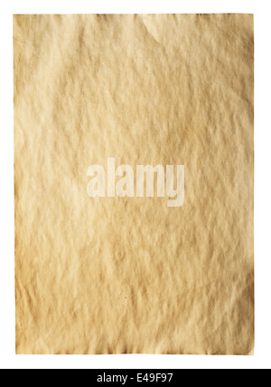 old paper sheet on white background. Clipping Path Stock Photo