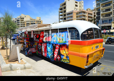 Tourist shop in vintage Maltese bus, Sliema (Tas-Sliema), Northern Harbour District, Malta Xlokk Region, Republic of Malta Stock Photo