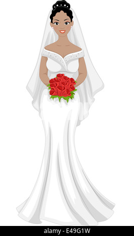 African american woman in a wedding dress silhouette illustration on a ...