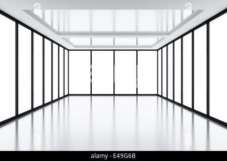 Empty white room with wide windows, abstract interior background ...