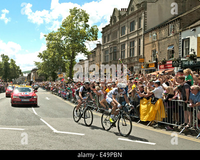 5th July 2014, The Tour de France passes up Skipton high street, during stage 1 of le grand depart,in Yorkshire Stock Photo