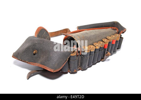 old cartridge belt on white background Stock Photo