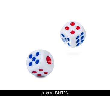 Flying dice on a white background. Stock Photo