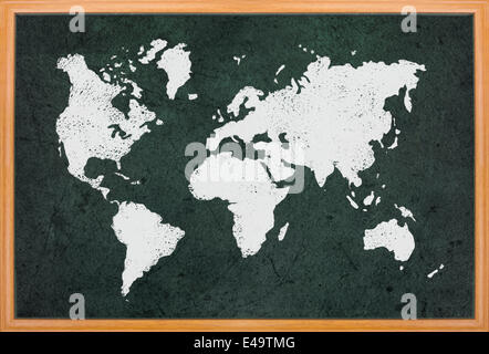 World map draw on blackboard Stock Photo