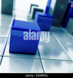 Abstract dark blue metallic cubes Stock Photo
