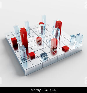 Abstract blue glass and red cubes Stock Photo