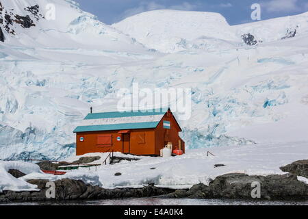 The unattended Argentine Research Station Base Brown, Paradise Bay, Antarctica, Polar Regions Stock Photo