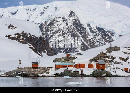 The unattended Argentine Research Station Base Brown, Paradise Bay, Antarctica, Polar Regions Stock Photo