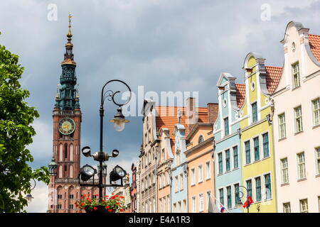 The Long Market, Dlugi Targ, with town hall clock, Gdansk, Poland, Europe Stock Photo