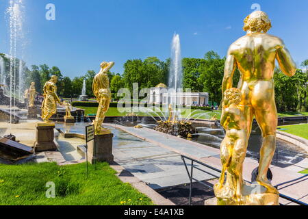The Grand Cascade of Peterhof, Peter the Great's Palace, St. Petersburg, Russia, Europe Stock Photo