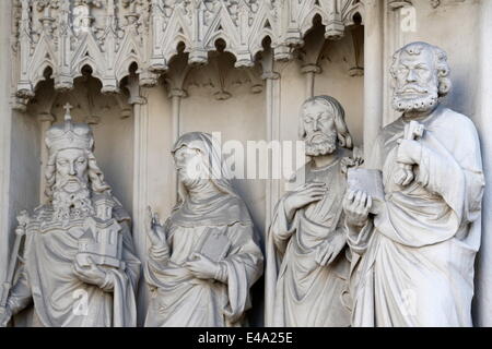 St. Peter holding a key, Maria am Gestade church (Mary at the Shore), Vienna, Austria, Europe Stock Photo