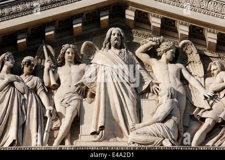 Detail of the Final Judgment, La Madeleine Catholic church pediment, Paris. France, Europe Stock Photo