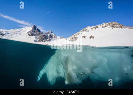 Above and below view of glacial ice in Orne Harbor, Antarctica, Polar Regions Stock Photo