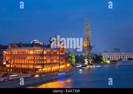 Peter The Great Statue and River Moskva at night, Moscow, Russia, Europe Stock Photo