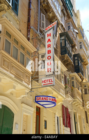 Retro signs of Grand Harbour Hotel,  (Il-Belt Valletta), Southern Harbour District, Malta Xlokk Region, Republic of Malta Stock Photo