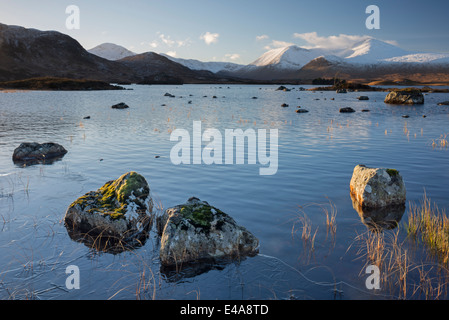 Wintry late afternoon looking over Lochan na h-Achlaise near Rannoch Moor in the Scottish Highlands, Argylle and Bute, Scotland Stock Photo