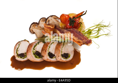 saddle of rabbit with mushrooms and sauce Stock Photo