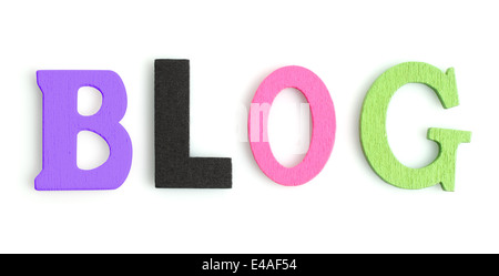 Color wood blog letters on white background Stock Photo
