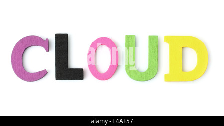 Color wood cloud letters on white background Stock Photo