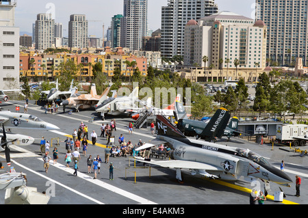 Flight deck of USS Midway in San Diego harbour. Stock Photo