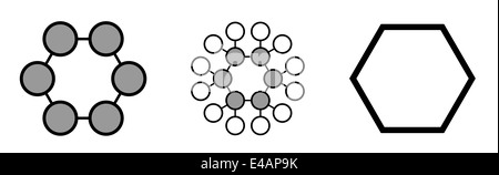 Cyclohexane chemical solvent molecule. Stylized 2D renderings and conventional skeletal formula. Stock Photo