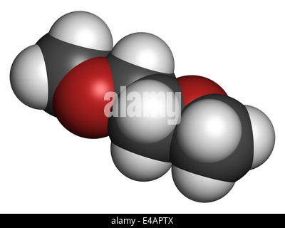 Dimethoxyethane (glyme, DME, dimethylene glycol) chemical solvent molecule. Stock Photo