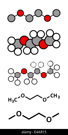 Dimethoxyethane (glyme, DME, dimethylene glycol) chemical solvent molecule. Stock Photo