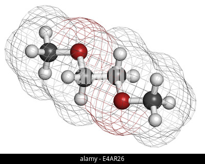 Dimethoxyethane (glyme, DME, dimethylene glycol) chemical solvent molecule. Stock Photo