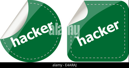 hacker stickers set on white, icon button isolated on white Stock Photo