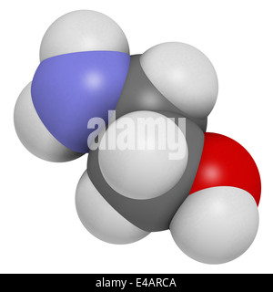 Ethanolamine (2-aminoethanol) molecule. Atoms are represented as spheres with conventional color coding Stock Photo